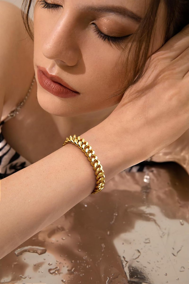 Poxtex Gold Bracelets Set for Women Stack, Dainty Thick Bracelets Stack for Women Trendy, Simple Thin Gold Plated Cuff Stackable Bracelets With Beaded Cuban Paperclip Snake Rope Bangle Hand Chain Jewelry Gifts for Women Non Tainish - Image 5